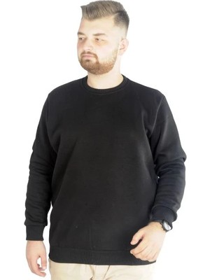 Superxl Erkek Siyah Sweatshirt Uzun Kol Bisiklet Yaka Regular Fit 20131 Ekstra Konfor