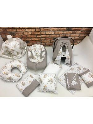 Buse Baby Home BUSEBABYHOME Buse Baby Home Kahverengi Çok Amaçlı Babynest , Puset Örtüsü ve Minderi , Alt Açma ve Battaniye, Nevresim Takımı 15'li Set