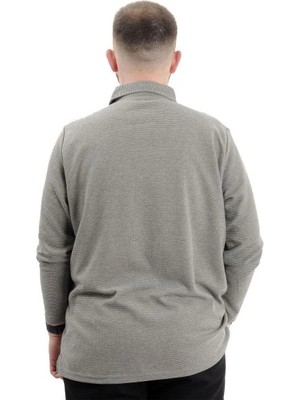 Superxl Büyük Beden Erkek Sweatshirt Polo Yaka Uzun Kol Waffle 23449