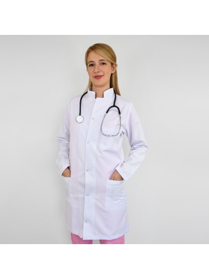 Nur Medikal Giyim Hakim Yaka Beyaz Cerrahi Önlük