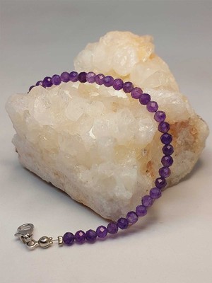 Yaşam Tohumu Ametist Taşı Faset Kesim 4mm Bileklik (45440)