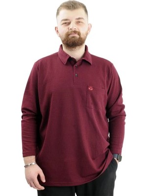 Superxl Büyük Beden Erkek Sweatshirt Polo Yaka Uzun Kol Waffle 23449 Bordo