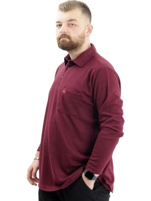 Superxl Büyük Beden Erkek Sweatshirt Polo Yaka Uzun Kol Waffle 23449 Bordo