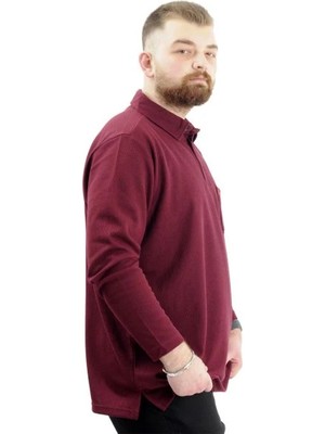 Superxl Büyük Beden Erkek Sweatshirt Polo Yaka Uzun Kol Waffle 23449 Bordo