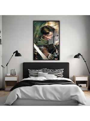 Gaagart Metal Çerçeveli Temperli Cam Tablo Dizi Karakteri Levi Ackerman