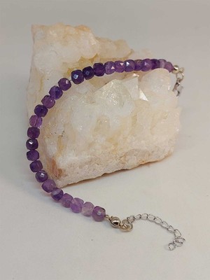 Karan Tuhafiye Ametist Taşı Küp Şekilli Faset Kesim 5mm Bileklik (45314)