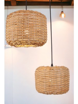 Ocean Point 2'li Set Rattan Sarkıt Avize  Lamba Dekoratif Aydınlatma Iskandinav Stil 25CM Ocean Point