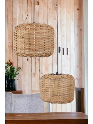 Ocean Point 2'li Set Rattan Sarkıt Avize  Lamba Dekoratif Aydınlatma Iskandinav Stil 25CM Ocean Point