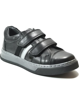 Bayrak 1132  Deri Siyah Cırtlı Ortopedik Erkek Çocuk Okul Ayakkabı