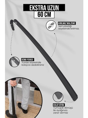 Orvila 60 cm Siyah Ayakkabı Çekeceği | Sert Plastik Asılabilir Çekecek Yumuşak Kerata Uzun