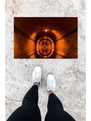 Modfex Dijital Baskı Kahverengi Tünel Desen Kapı Önü Paspası K-1048