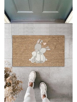 Modfex Kahverengi Kapı Önü Paspası Tavşan Ailesi Desen  K-3224