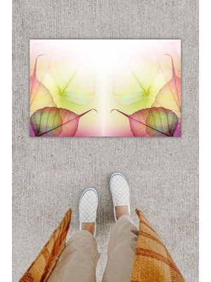 Modfex Dijital Baskı Dekoratif Yaprak Pembe Kapı Önü Paspası K-1243