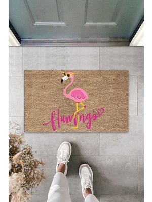 Modexx 3D Baskı Özel Tasarım  Pembe Flamingo Bej Kapı Paspası Dış Mekan Paspas