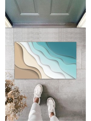 Modfex Turkuaz Kapı Önü Paspası Dalga Desen  K-3229