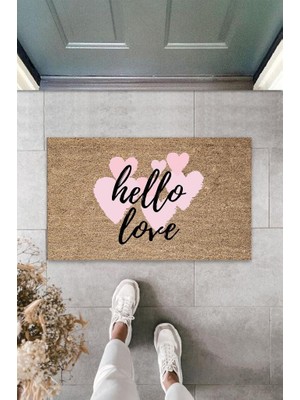 Modfex Pembe Kapı Önü Paspası Hello Love Desen  K-3291