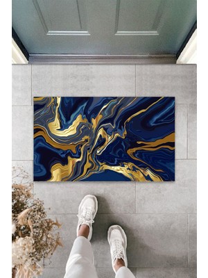 Modexx 3D Baskı Özel Tasarım  Modern Dalgalı Lacivert Kapı Paspası Dış Mekan Paspas