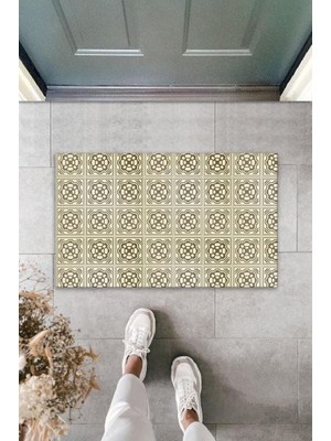 Modfex Dekoratif Dijital Baskı Bej Karo Dış Mekan Paspas K-2089