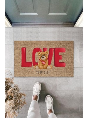 Modfex Kahverengi Kapı Önü Paspası Love Ayıcık Desen  K-3252