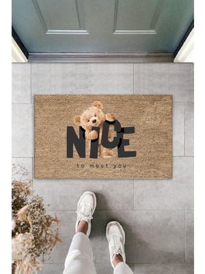 Modexx 3D Baskı Özel Tasarım   Kahverengi   Ayıcık Tedy Bear Nice   Kapı  Paspası