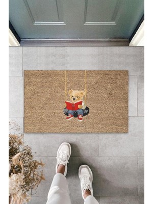 Modfex Bej Kapı Önü Paspası Enjoy Reading Ayıcık Desen  K-3320