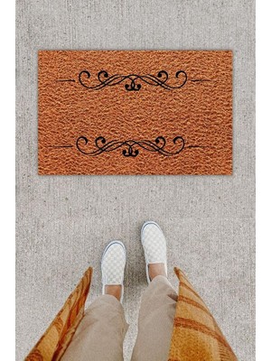 Modfex Dijital Baskı Dekoratif 'li Bordür Kahverengi Kapı Önü Paspası K-1239