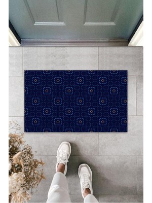 Modfex Lacivert Kapı Önü Paspası Geometrik Desen  K-3256