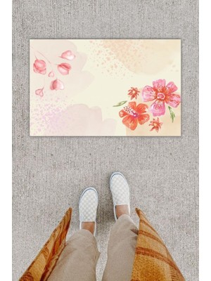 Modfex Dijital Baskı Dekoratif 'li Çiçek Pembe Kapı Önü Paspası K-1223