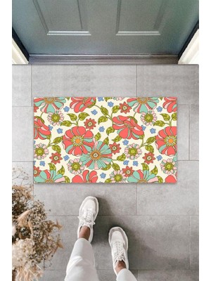 Miraxx Dijital Soft Çiçekler Gül Kurusu Kapı Paspası Dış Mekan Paspas K-3121