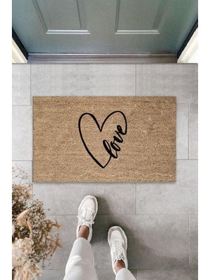 Miraxx Siyah Kapı Önü Paspası Kalp Love Desen  K-3302