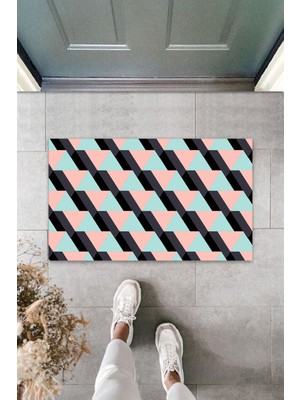 Modfex 3D Baskı Özel Tasarım  Pembe Kapı Önü Paspası 3D Üçgen Desen Paspas
