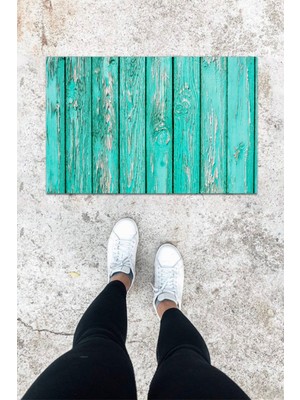 Modfex 3D Baskı Özel Tasarım  Mavi  Ahşap Kapı Desen Kapı Önü Paspası