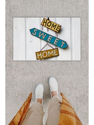 Miraxx Dijital Baskı Dekoratif Home Sweet Home Beyaz Kapı Önü Paspası K-1229