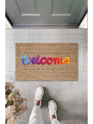 Miraxx Dijital Baskı Kahverengi Karışık Renkli Welcome Dekoratif Kapı Paspası K-2003