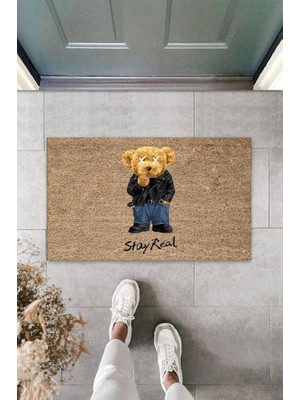 Miraxx Bej Kapı Önü Paspası Stay Real Ayıcık Desen  K-3331