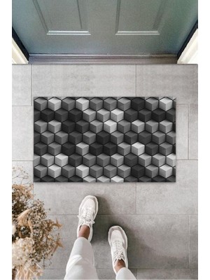 Miraxx Dijital Baskı Antrasit Küp Kapı Paspası K-3132