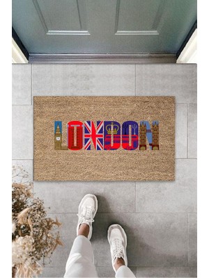 Miraxx Dijital Baskı Bej London Yazı Paspas K-3149