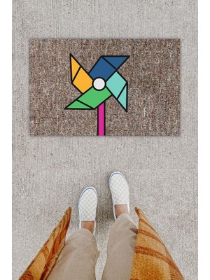 Miraxx Dijital Baskı Dekoratif Rüzgar Gülü Gri Kapı Önü Paspası K-1287