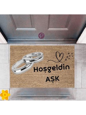 Miraxx Kapı Önü Paspası Dekoratif Dijital Baskı Hoşgeldin Aşk P-2439