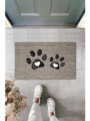 Modfex 3D Baskı Özel Tasarım    Gri Çift Kalpli Patili   Kapı  Paspası