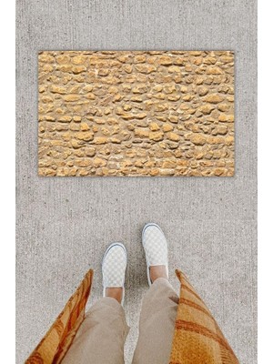 Miraxx Dijital Baskı Dekoratif Taş Duvar Bej Kapı Önü Paspası K-1264