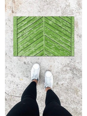 Miraxx Dijital Baskı Yeşil Ahşap Kapı Desen Kapı Önü Paspası K-1050