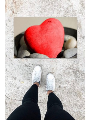 Modfex 3D Baskı Özel Tasarım  Kırmızı  Kalp Desen Kapı Önü Paspası