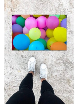 Miraxx Dijital Baskı Renkli Balon Desen Kapı Önü Paspası K-1015