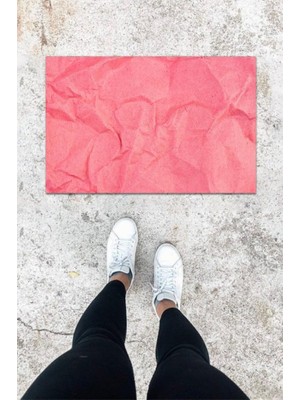 Miraxx Dijital Baskı Pembe Buruşuk Kağıt Desen Kapı Önü Paspası K-1067