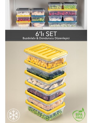 Meleni Home 6'lı Buzdolabı Organizer Saklama Kabı Sarı 6 x 600 ml BPA İçermeyen Çok Amaçlı Kullanım
