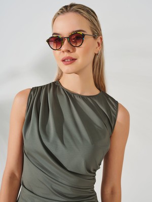 Alfasa Drapeli Sıfır Kol Yarı Kapalı Mayo