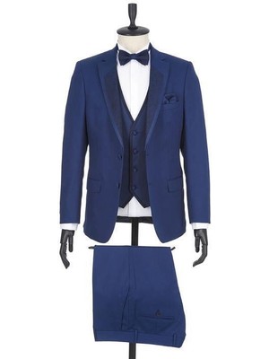 İmza Lacivert Gabardin Mono Yaka Astarlı Yelekli 6 Drop Slim Fit Dar Kesim Smokin Damatlık 1001190166