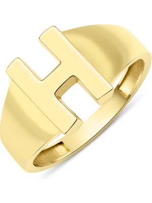 Fiyonk Kuyumculuk 14 Ayar Altın Taşsız H Harfli Yüzük