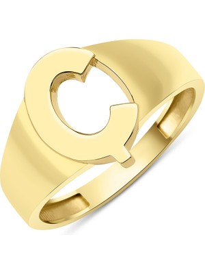 Fiyonk Kuyumculuk 14 Ayar Altın Taşsız Ç Harfli Yüzük